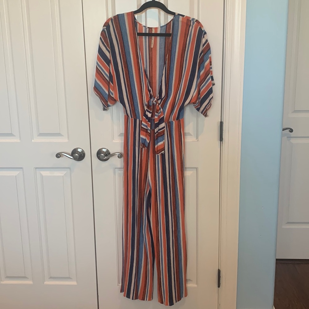 Lani California Orange & Blue Wide-Leg Jumpsuit